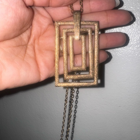 Vintage Sarah Coventry Large Gold Tone Chunky Modernist Rectangle Necklace 24" - Picture 5 of 5